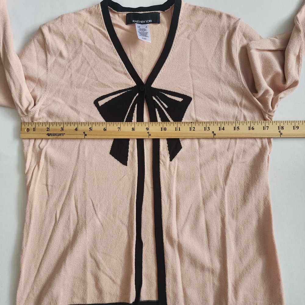 Jones New York Size S Pink Cardigan w/ Black Bow Coquette - Picture 7 of 9